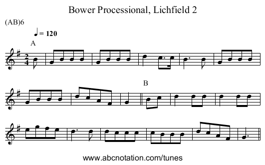 Bower Processional, Lichfield 2 - staff notation
