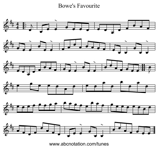 Bowe's Favourite - staff notation