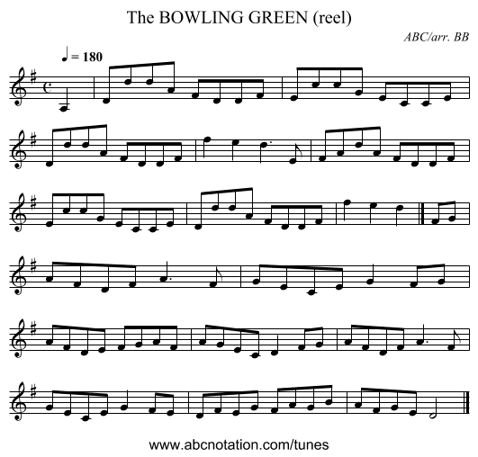 BOWLING GREEN (reel), The - staff notation