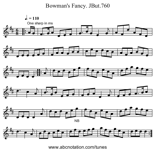 Bowman's Fancy. JBut.760 - staff notation