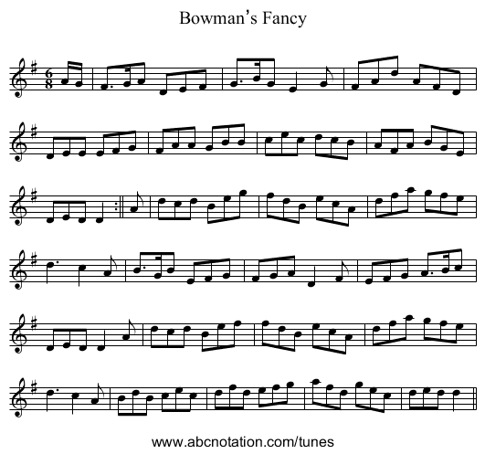 Bowman’s Fancy - staff notation