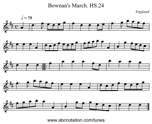 Bownan's March. HS.24 - staff notation