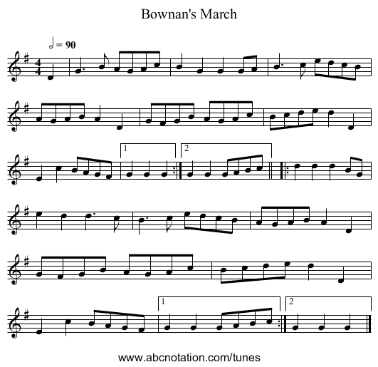 Bownan's March - staff notation
