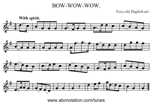 BOW-WOW-WOW. - staff notation