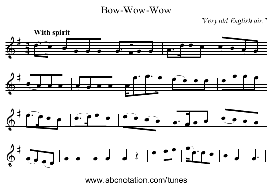 Bow-Wow-Wow - staff notation