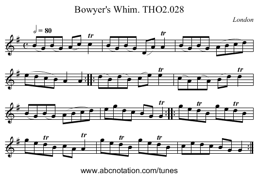 Bowyer's Whim. THO2.028 - staff notation