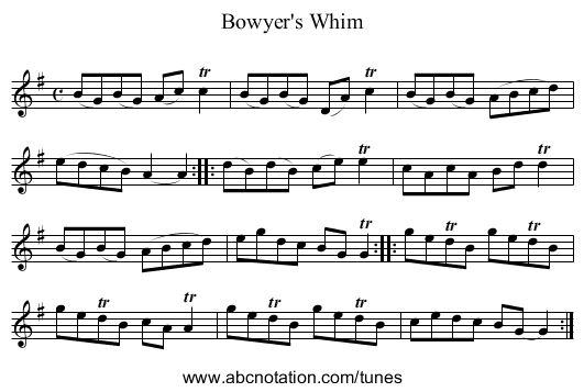 Bowyer's Whim - staff notation