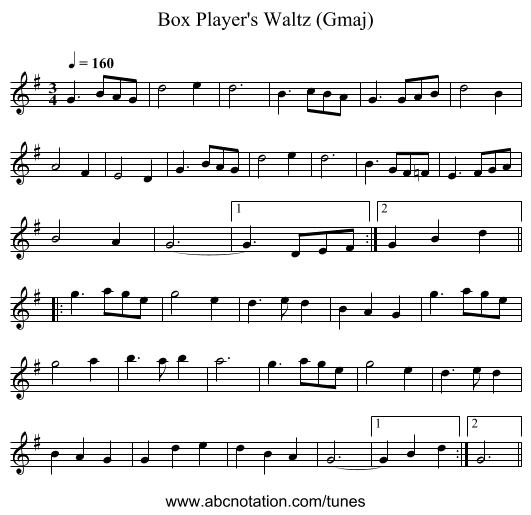 Box Player's Waltz (Gmaj) - staff notation