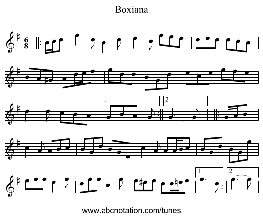 Boxiana - staff notation