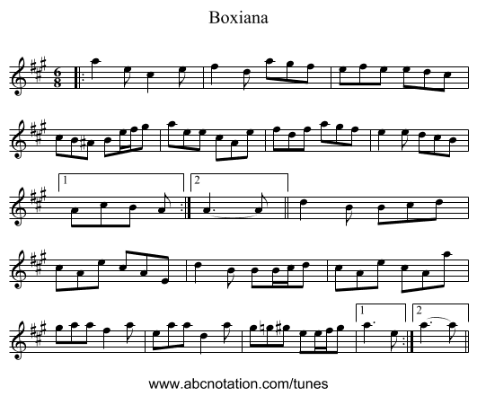 Boxiana - staff notation