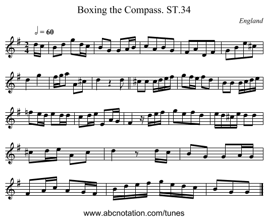 Boxing the Compass. ST.34 - staff notation