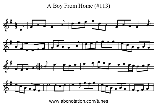 Boy From Home (#113), A - staff notation