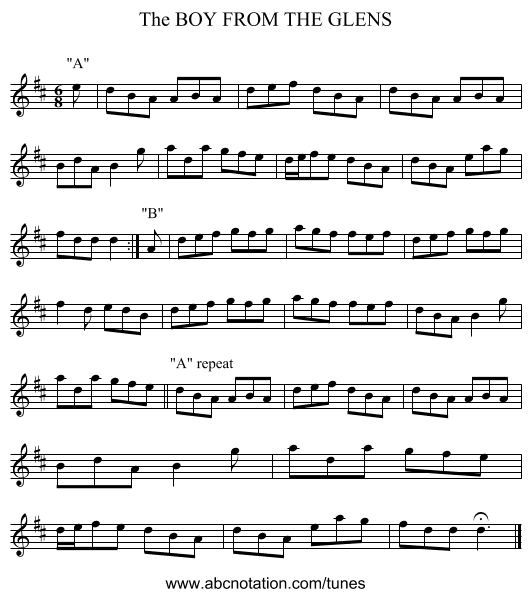 BOY FROM THE GLENS, The - staff notation