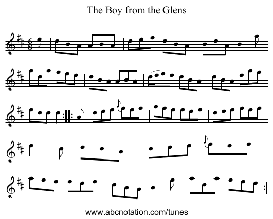 Boy from the Glens, The - staff notation