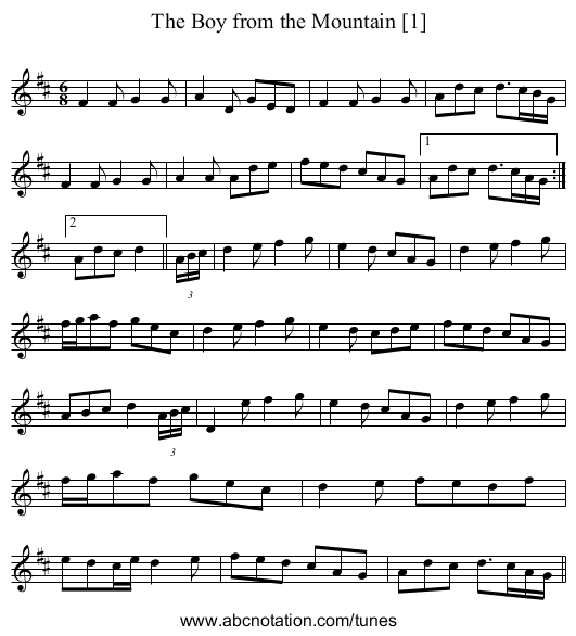 Boy from the Mountain [1], The - staff notation