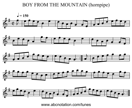BOY FROM THE MOUNTAIN (hornpipe) - staff notation