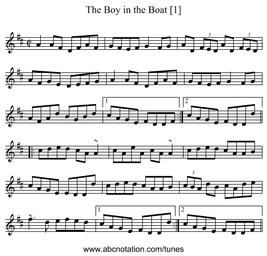 Boy in the Boat [1], The - staff notation