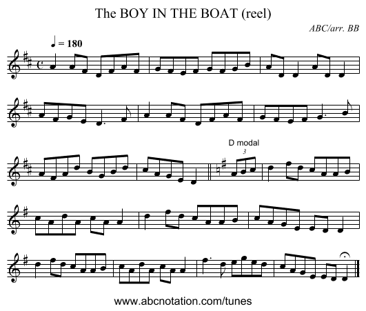 BOY IN THE BOAT (reel), The - staff notation