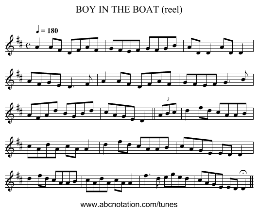 BOY IN THE BOAT (reel) - staff notation