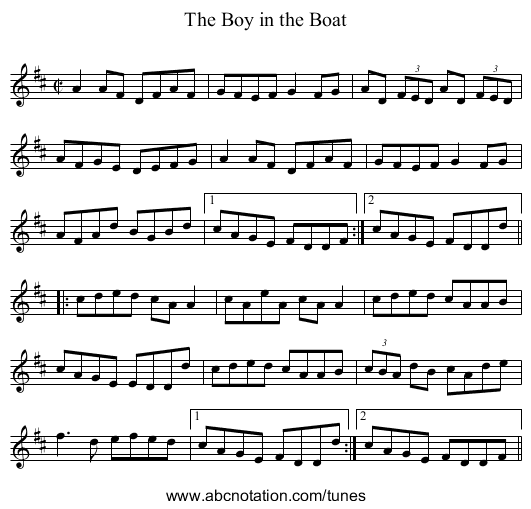 Boy in the Boat, The - staff notation