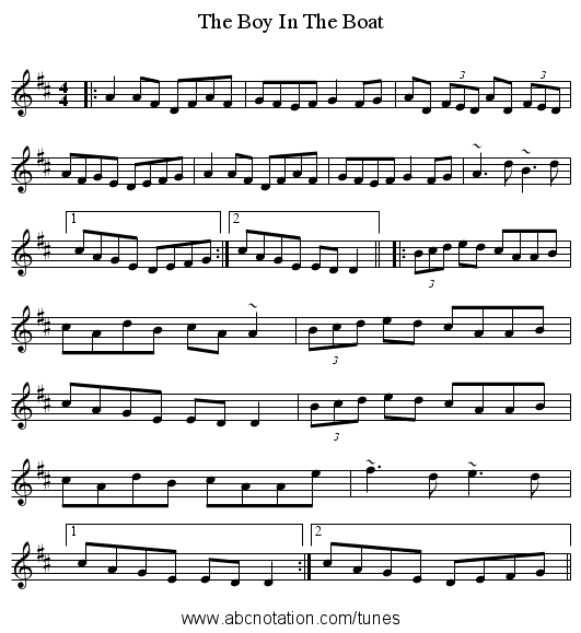 Boy In The Boat, The - staff notation
