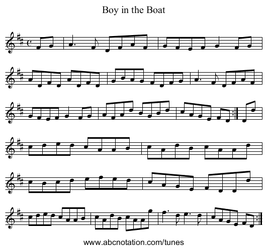 Boy in the Boat - staff notation