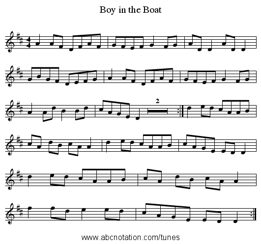 Boy in the Boat - staff notation