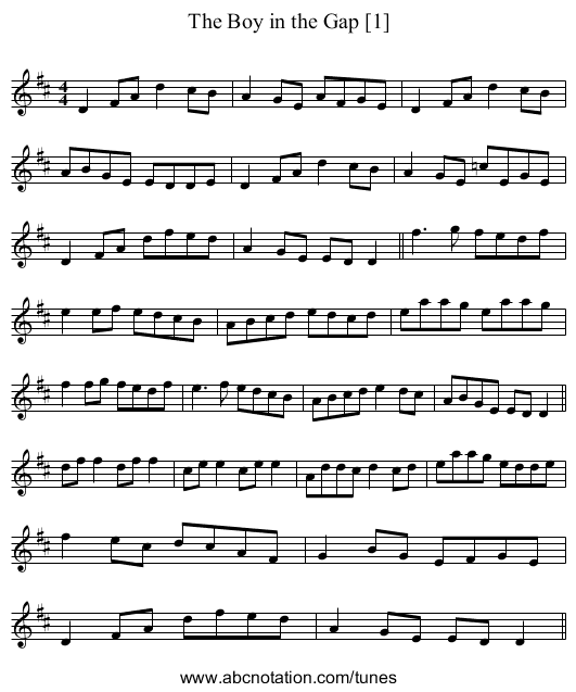 Boy in the Gap [1], The - staff notation