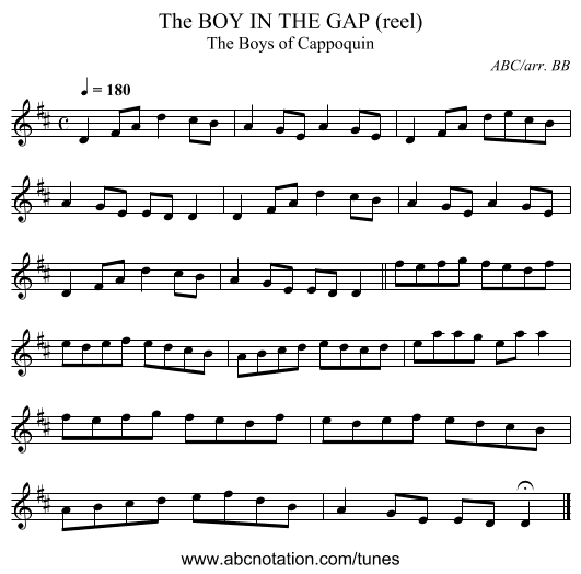 BOY IN THE GAP (reel), The - staff notation
