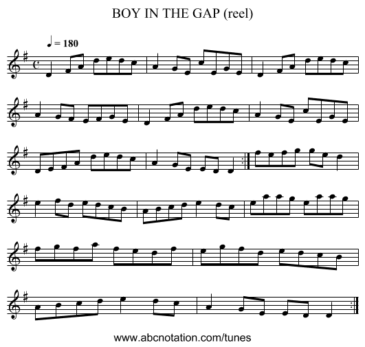 BOY IN THE GAP (reel) - staff notation