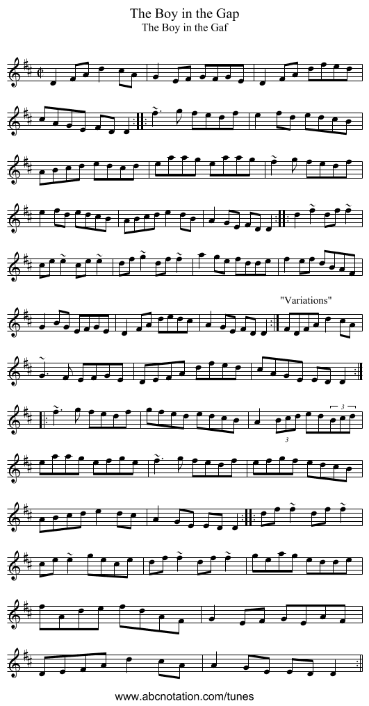 Boy in the Gap, The - staff notation