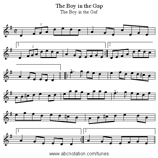 Boy in the Gap, The - staff notation