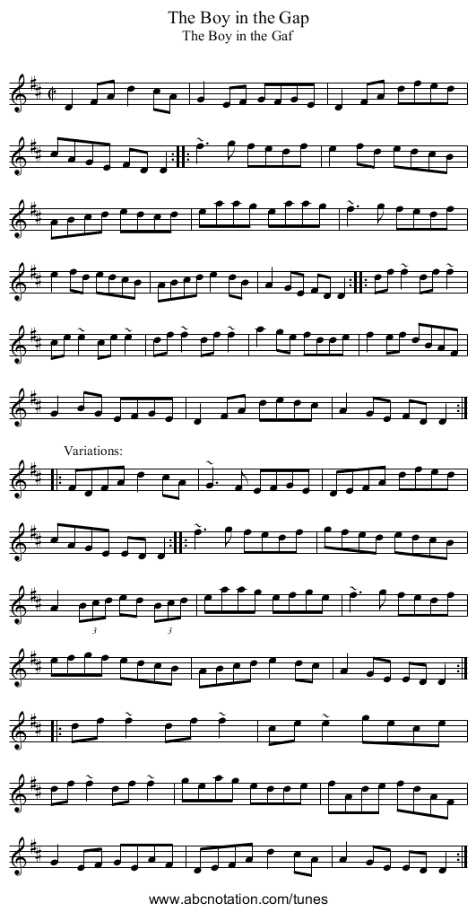 Boy in the Gap, The - staff notation