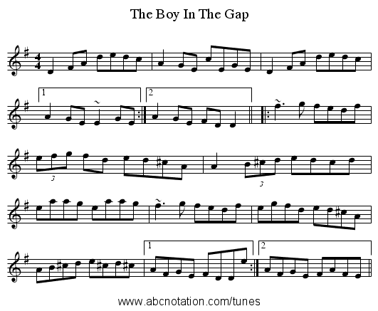 Boy In The Gap, The - staff notation