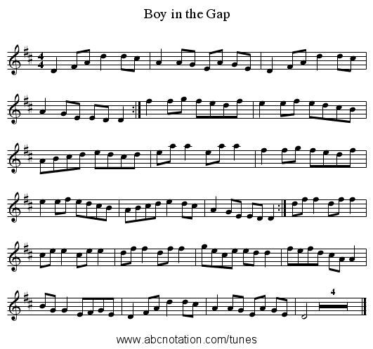Boy in the Gap - staff notation