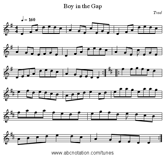 Boy in the Gap - staff notation
