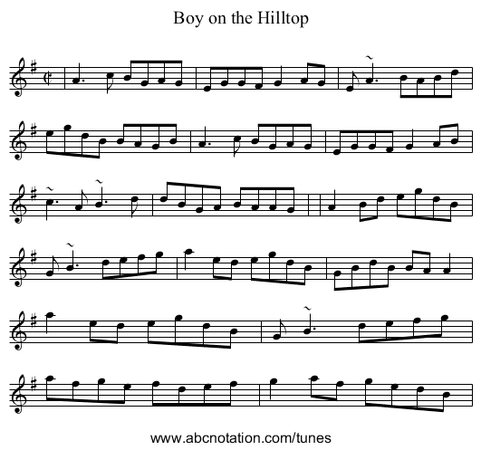 Boy on the Hilltop - staff notation