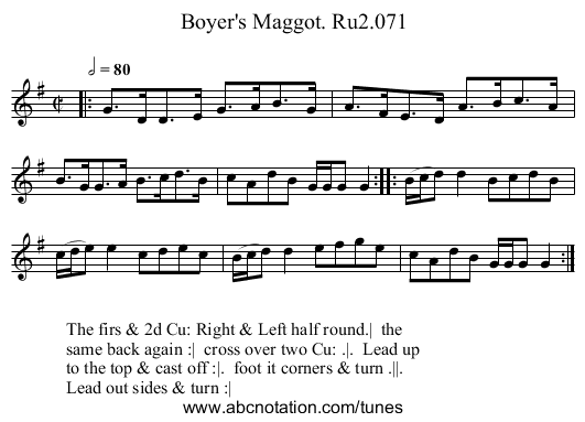 Boyer's Maggot. Ru2.071 - staff notation