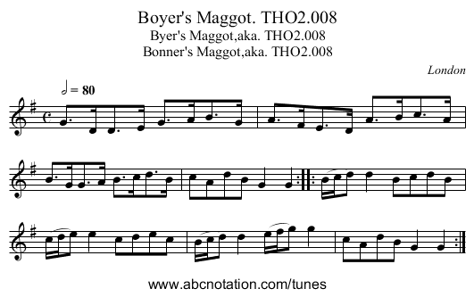Boyer's Maggot. THO2.008 - staff notation