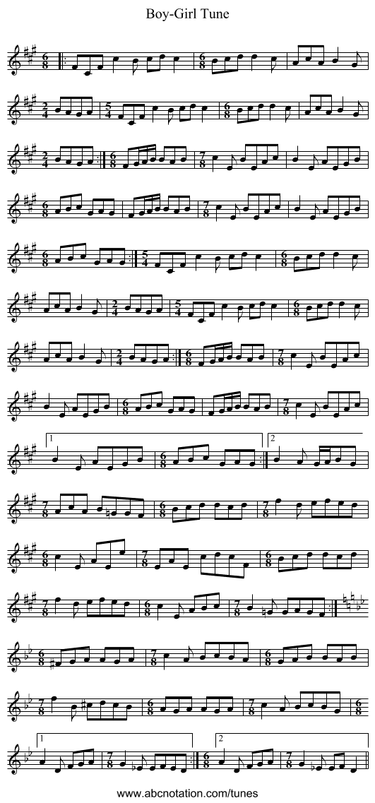 Boy-Girl Tune - staff notation