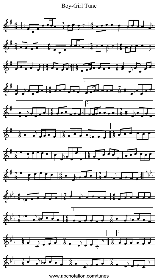 Boy-Girl Tune - staff notation