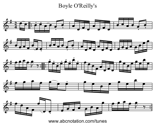 Boyle O'Reilly's - staff notation