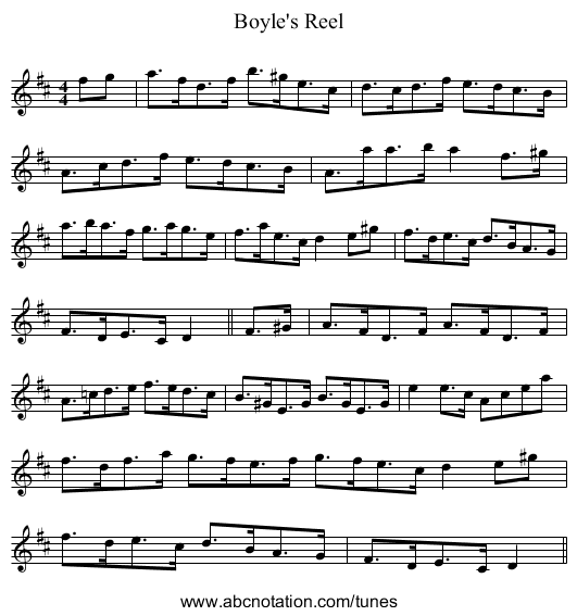 Boyle's Reel - staff notation