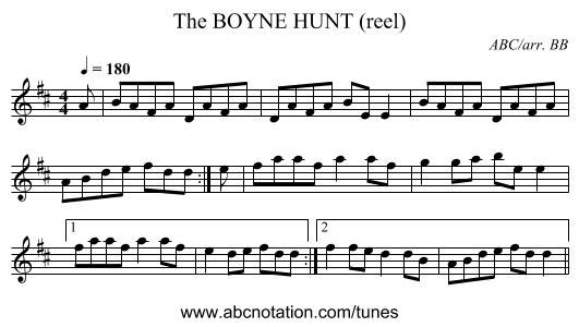 BOYNE HUNT (reel), The - staff notation