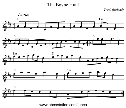 Boyne Hunt, The - staff notation