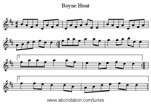 Boyne Hunt - staff notation