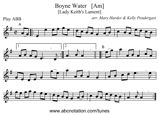 Boyne Water   [Am] - staff notation
