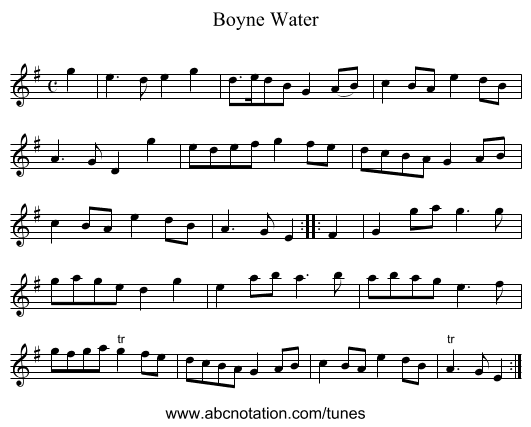 Boyne Water - staff notation