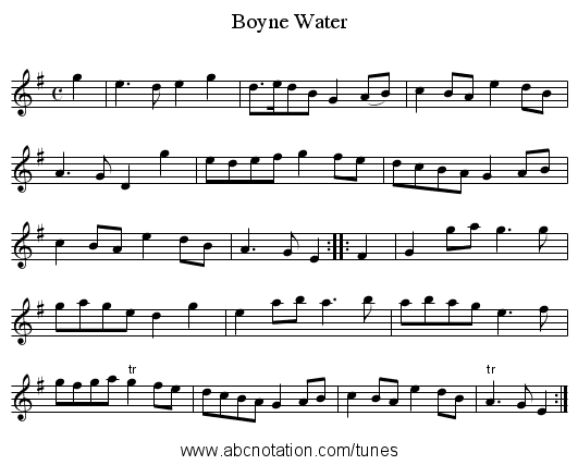 Boyne Water - staff notation