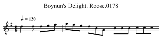 Boynun's Delight. Roose.0178 - staff notation